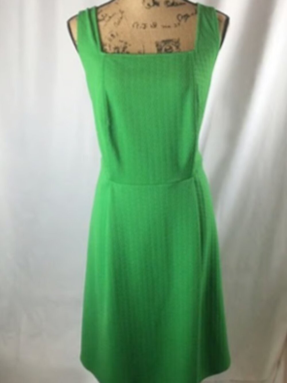 London Times Woman Square Neck Green A-Line Dress
